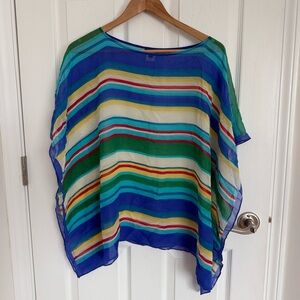 Women’s Talbots Silk Kaftan Striped Sheer Poncho Top Size S/M